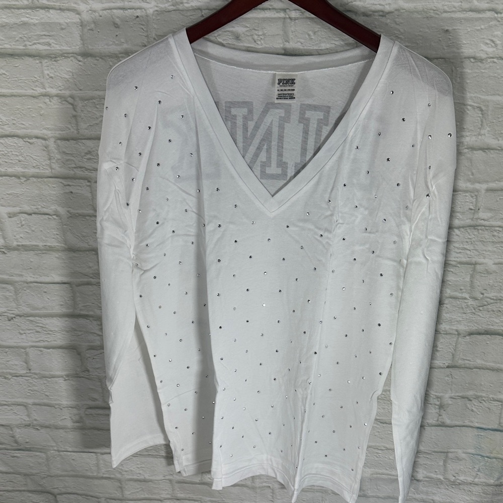 PINK Victoria's Secret White Studded Long Sleeve Tee